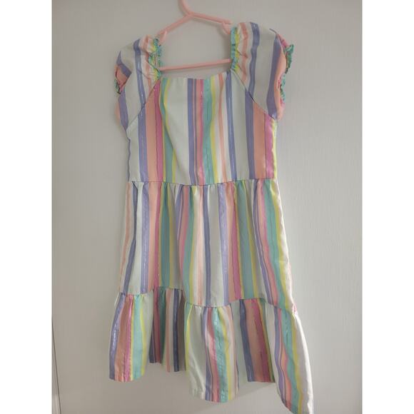 Penelope Mack Rainbow Striped Short Sleeve Button Front Dress Girls Size 6 - Picture 2 of 4